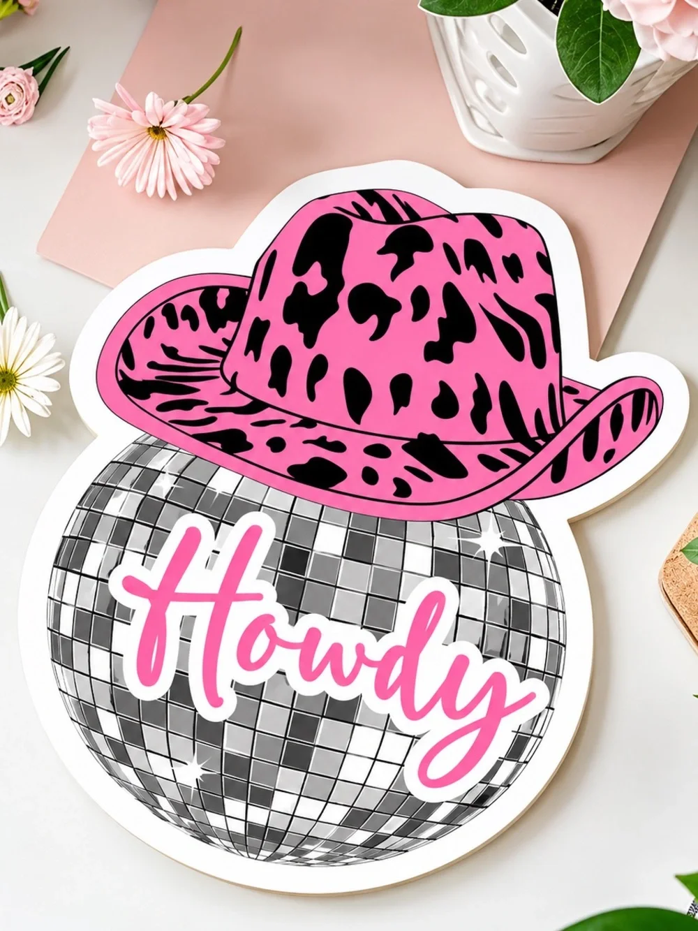 Pink Leopard Cowboy Hat Disco Ball 